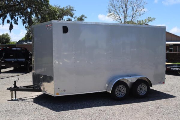 7x14 V Nose Cargo Trailer with Door Hold Back