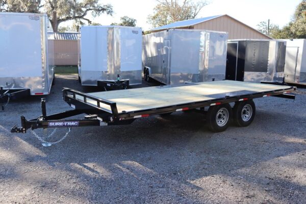 8.5x18 Low Profile Flat Deckover Trailer with Slide In Ramps